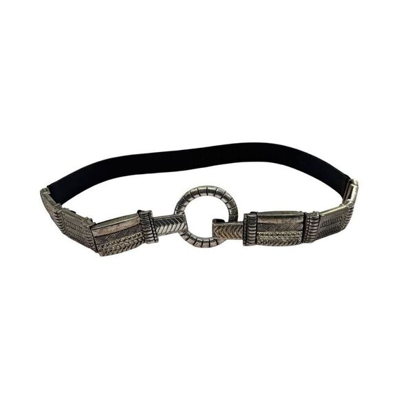 Chico’s Statement Belt Womens Size Medium Leather and Silver Stretch Vintage 90s - Picture 1 of 10